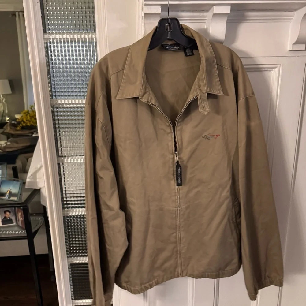 Greg Norman Cotton Zip Up Golf Jacket Collared Tan Size XL